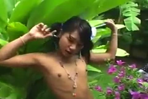 legal age teenager Ladyboy outdoors -jerk off &cum